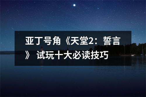 亚丁号角《天堂2：誓言》 试玩十大必读技巧